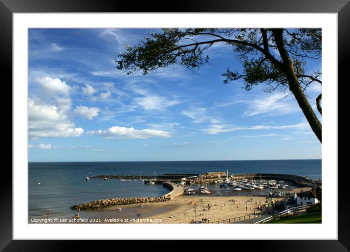 Lyme Regis Harbour in dorset Framed Mounted Print by Les Schofield