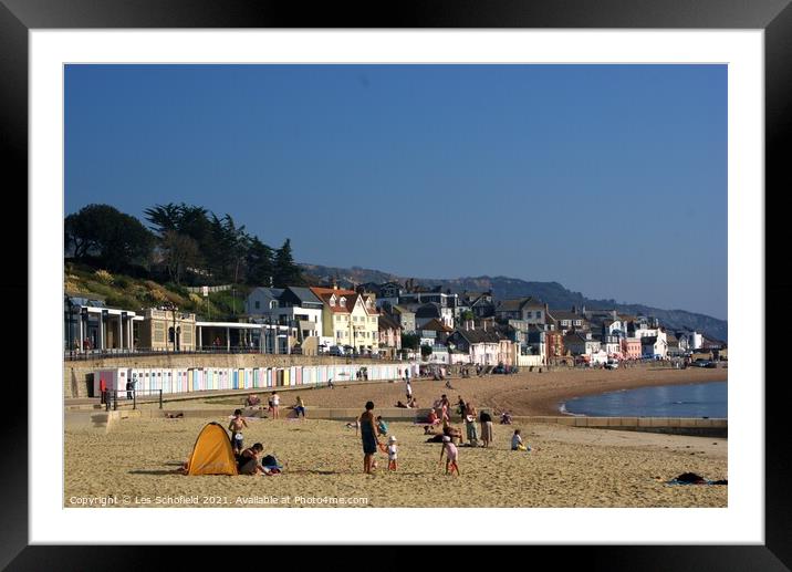 Lyme Regis Beach Framed Mounted Print by Les Schofield