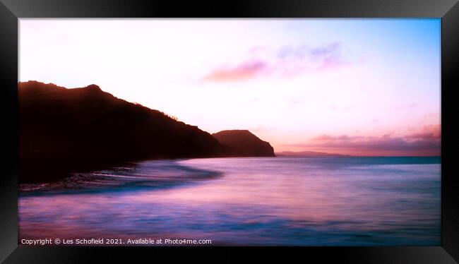 Charmouth Sunrise  Framed Print by Les Schofield