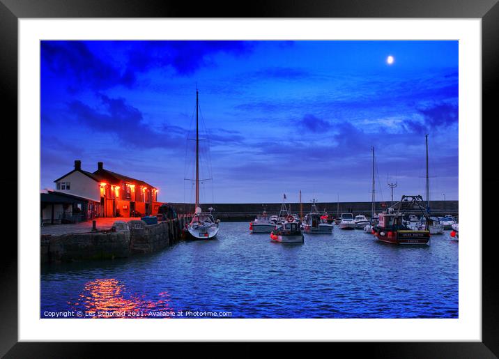 Dusks Serenity in Lyme Regis Harbour Framed Mounted Print by Les Schofield