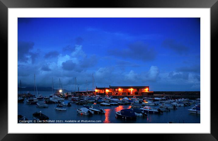 Lyme Regis harbour at Dusk  Framed Mounted Print by Les Schofield