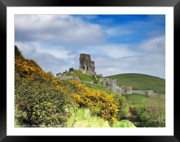 Corfe Castle Dorset Framed Mounted Print by Les Schofield