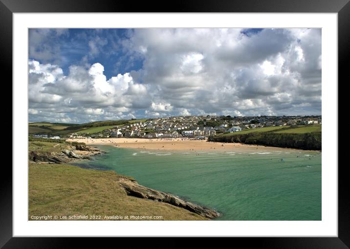 Porth Beach Cornwall Framed Mounted Print by Les Schofield