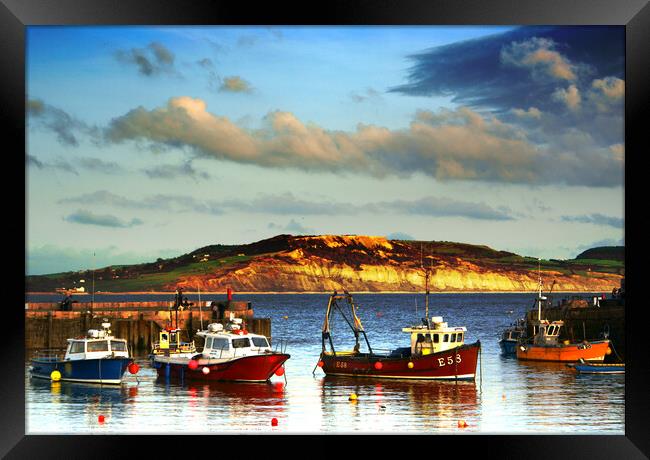 Serenity of Lyme Regis Harbour Framed Print by Les Schofield