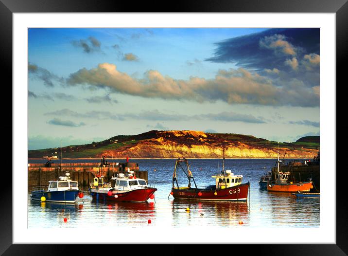 Serenity of Lyme Regis Harbour Framed Mounted Print by Les Schofield