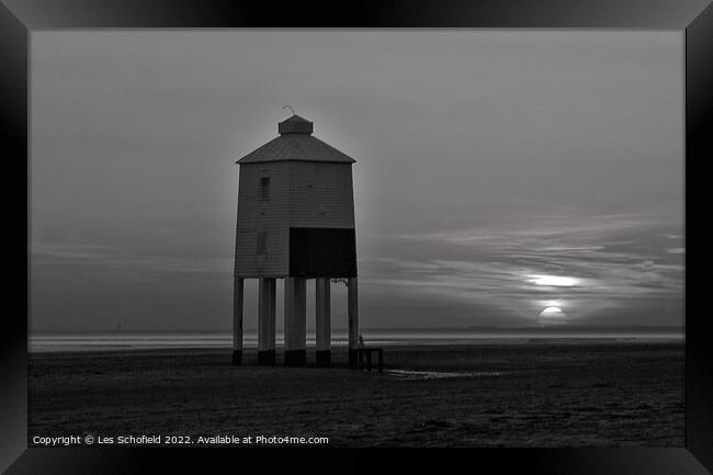 Burnham Lighthouse  Black white Framed Print by Les Schofield