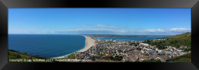 Weymouth and Chesil Beach From Portland Framed Print by Les Schofield