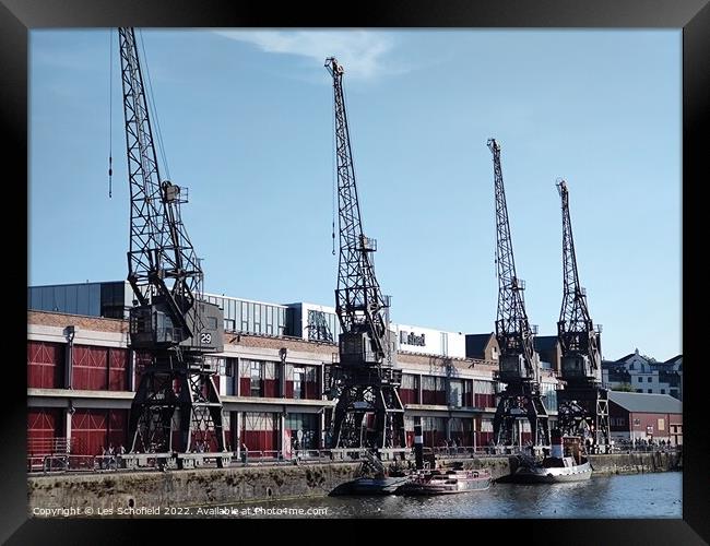 The cranes of Bristol docks Framed Print by Les Schofield