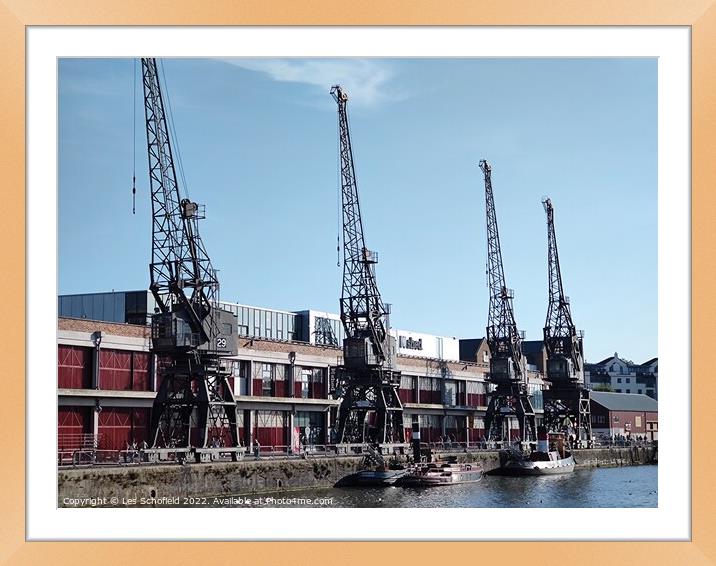 The cranes of Bristol docks Framed Mounted Print by Les Schofield