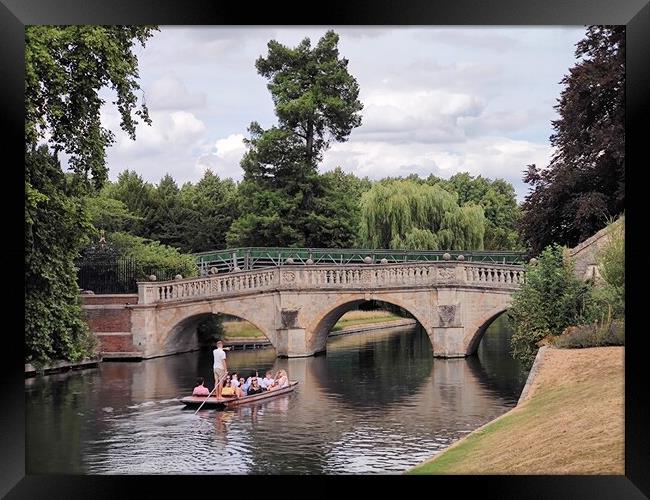 Punting on river cam Cambridge  Framed Print by Les Schofield