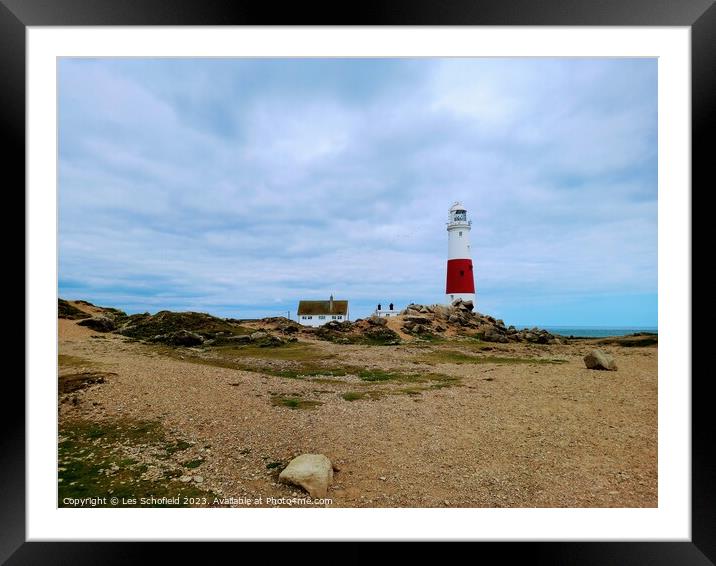 Majestic Sunrise Illuminates Portland Bill Lightho Framed Mounted Print by Les Schofield