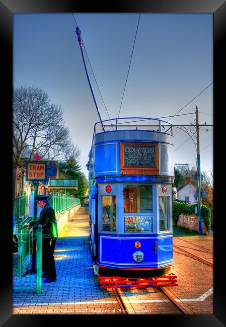 Vintage Charm at Colyton Tram Stop Framed Print by Les Schofield
