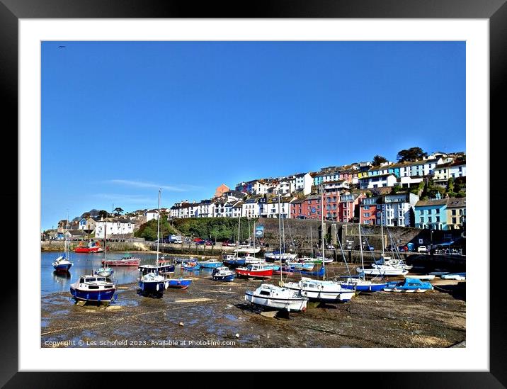 Vibrant Brixham Harbour Framed Mounted Print by Les Schofield