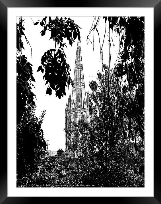 Majestic Salisbury Cathedral in Monochrome Framed Mounted Print by Les Schofield