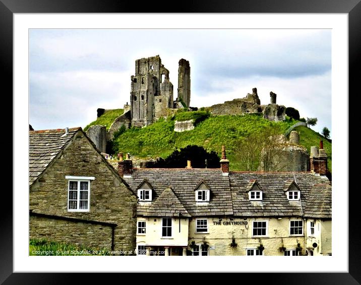 Corfe castle  Framed Mounted Print by Les Schofield