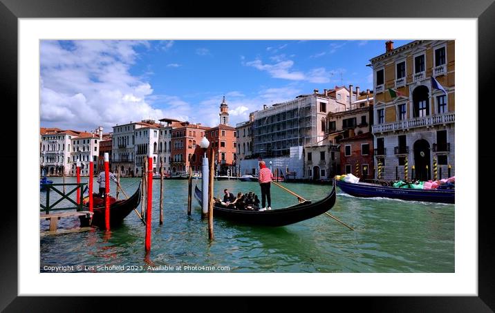 Serene and Romantic Venetian Gondola Ride Framed Mounted Print by Les Schofield