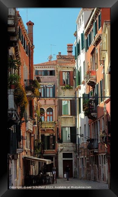 Charming Venice Alleyway Framed Print by Les Schofield