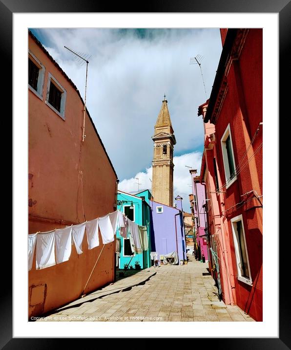 The Enchanting Leaning Tower of Burano Framed Mounted Print by Les Schofield