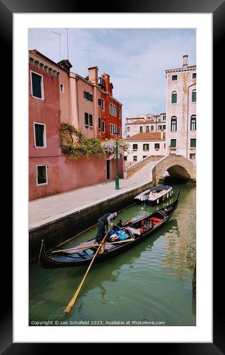 Gondola on the Venice canal  Framed Mounted Print by Les Schofield