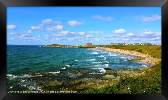 Fistral beach Cornwall  Framed Print by Les Schofield