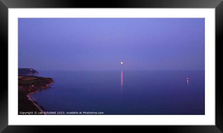 Strawberry moon on the Jurassic Coast Framed Mounted Print by Les Schofield