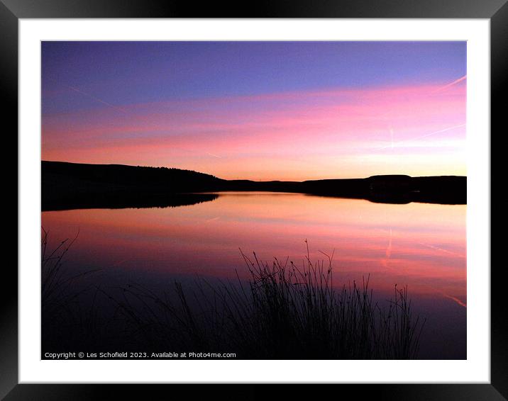 Sunset on the lake Framed Mounted Print by Les Schofield