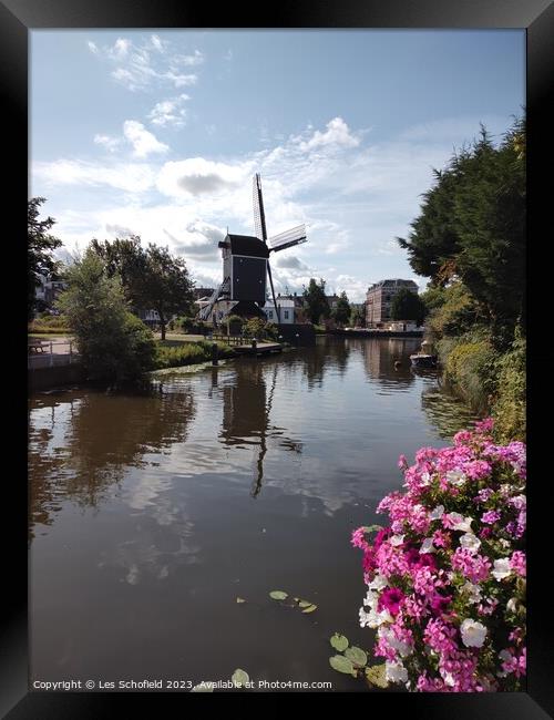 Windmill in lieden Holland  Framed Print by Les Schofield