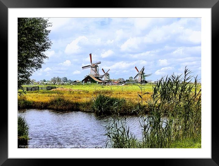 Dutch windmills scene  Framed Mounted Print by Les Schofield