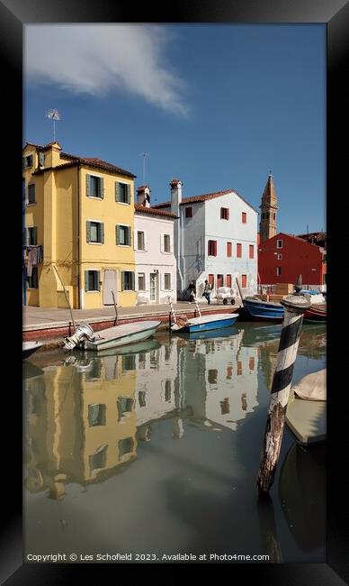 Burano reflection Framed Print by Les Schofield