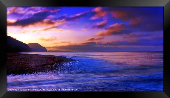 Jurassic coast Sunrise Framed Print by Les Schofield