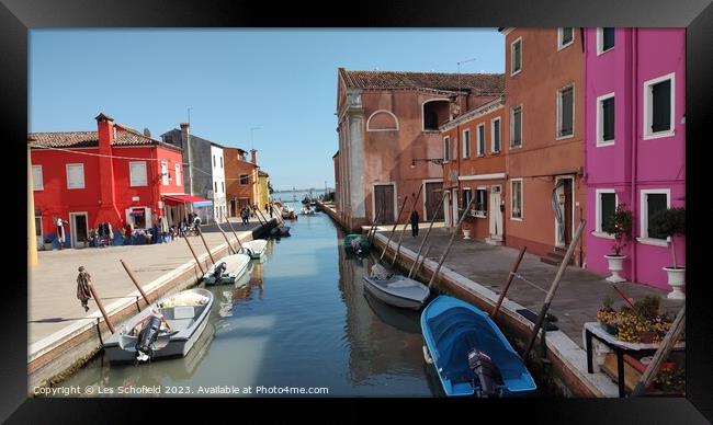 Burano Island Venice  Framed Print by Les Schofield