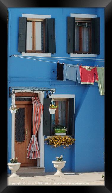 Colourful house on burano island Venice  Framed Print by Les Schofield