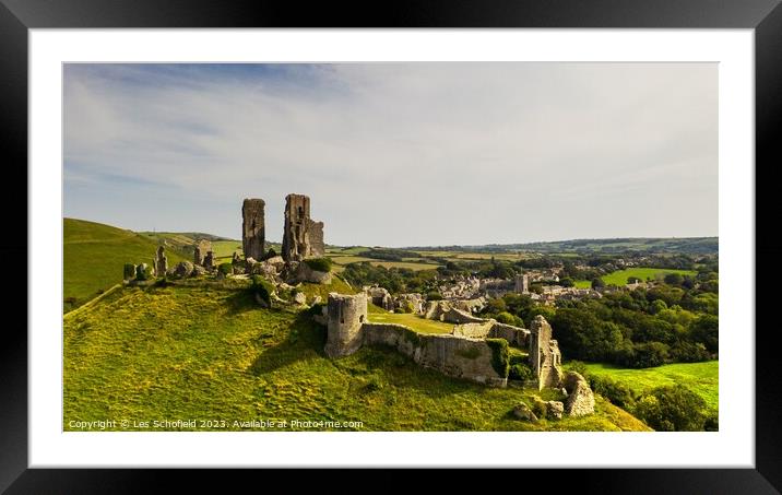 Corfe Castle Dorset Framed Mounted Print by Les Schofield