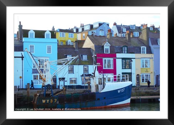 Weymouth Harbour side Framed Mounted Print by Les Schofield