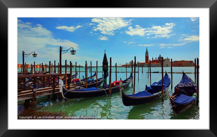 Gondola's on the Grande canal Venice  Framed Mounted Print by Les Schofield