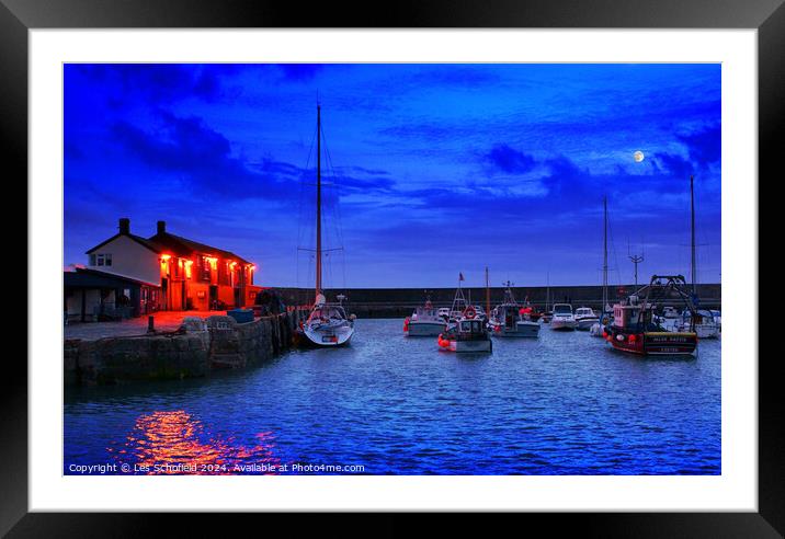 Blue Hour at Lyme Regis Harbour Framed Mounted Print by Les Schofield