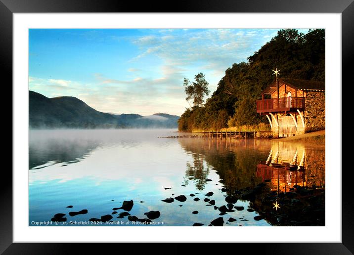 Boathouse at Pooley Bridge Ullswater Lake district Framed Mounted Print by Les Schofield
