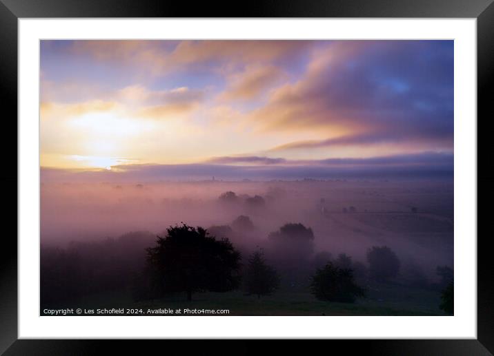 Sunrise over The Somerset levels Framed Mounted Print by Les Schofield
