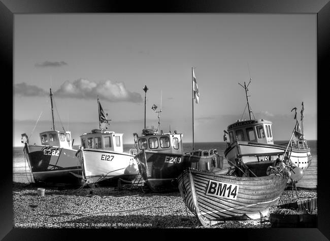 Boats in Beer Devon Mono Framed Print by Les Schofield