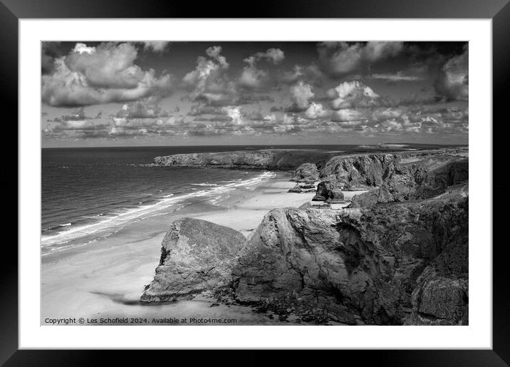 Bedruthen Steps Cornwall Framed Mounted Print by Les Schofield
