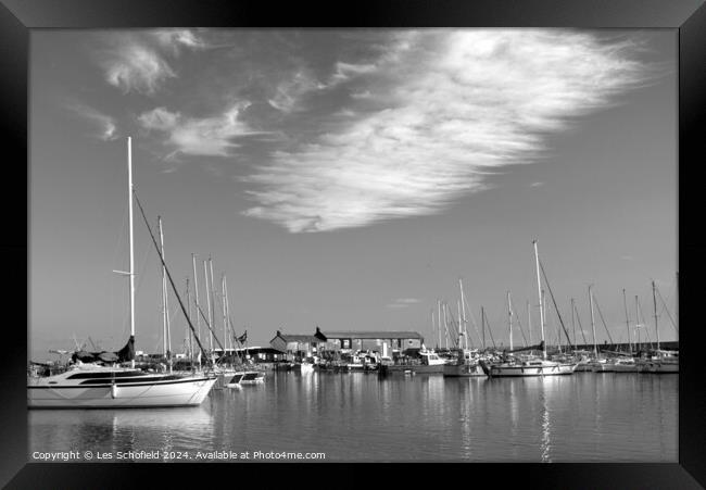 Lyme Regis Harbour Black and White Framed Print by Les Schofield