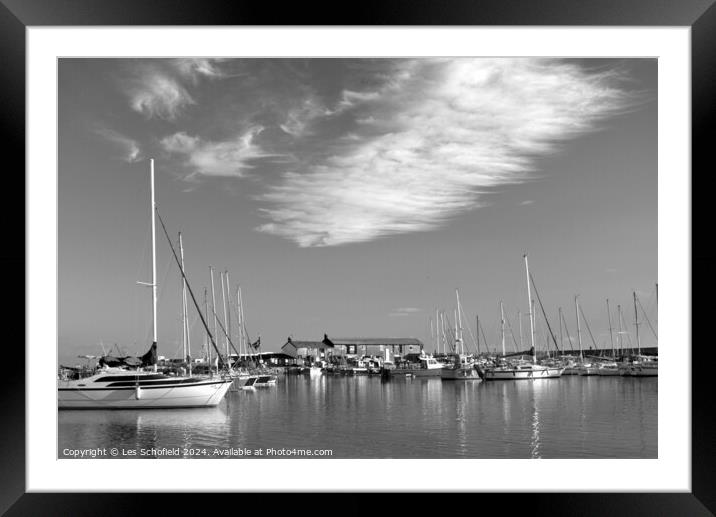 Lyme Regis Harbour Black and White Framed Mounted Print by Les Schofield