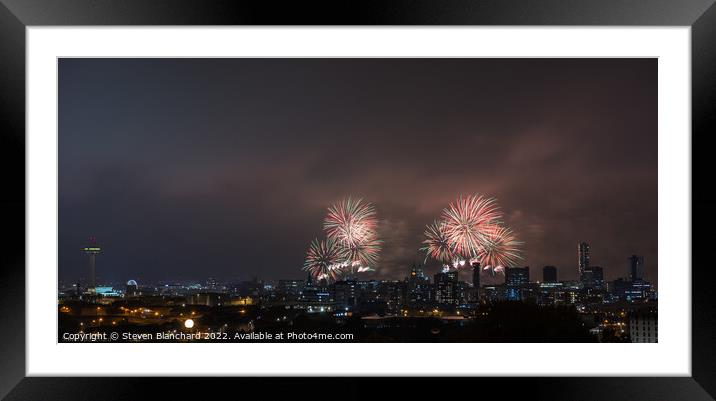 Liverpool skyline fireworks  Framed Mounted Print by Steven Blanchard
