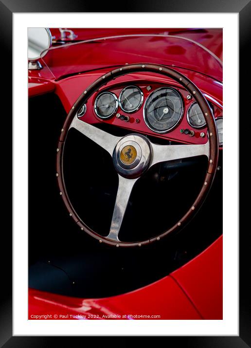 Vintage Ferrari Steering Wheel & Dashboard Detail Framed Mounted Print by Paul Tuckley