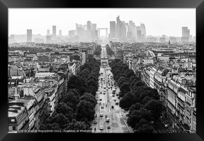 View from Arc de Triomphe at Paris business district La Defense France Framed Print by Marcin Rogozinski