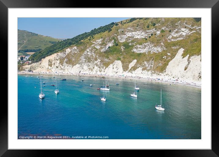 Sailboats in Lulworth Cove Dorset England United Kingdom UK Framed Mounted Print by Marcin Rogozinski