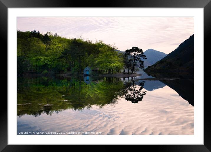 Wast Water Boat House Reflection Framed Mounted Print by Adrian Gavigan
