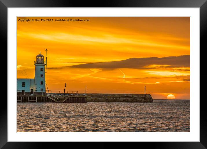 Scarborough Lighthouse at Sunrise Framed Mounted Print by Ron Ella