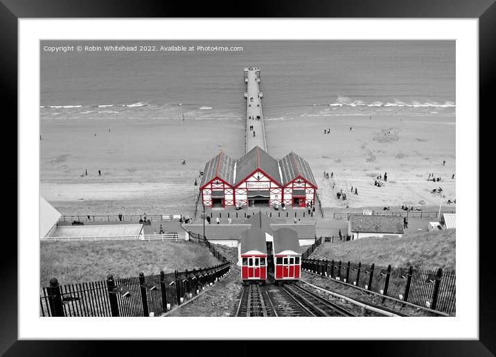 Saltburn NorthYorkshire Cliff lift & Pier Framed Mounted Print by Robin Whitehead