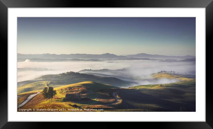 Volterra foggy landscape, Italy Framed Mounted Print by Stefano Orazzini